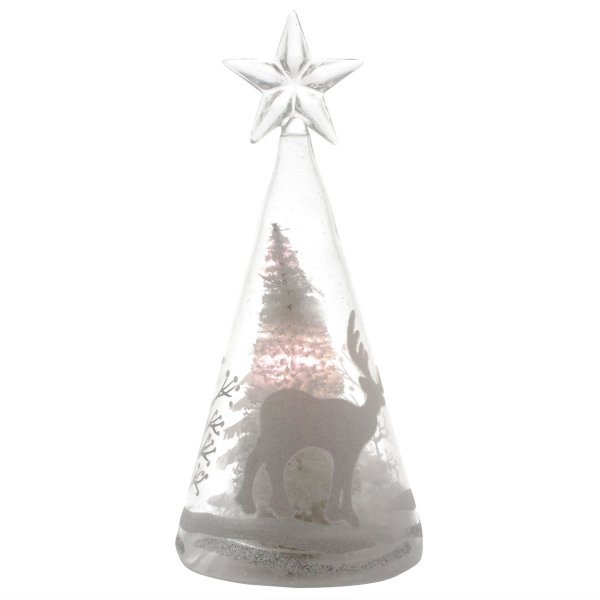 Χριστουγεννιάτικο Γυάλινο Διακοσμητικό Δεντράκι, με Ελαφάκι και Δέντρο - 3 LED (15cm)